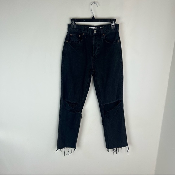 Re/Done 90s High Rise Black Distressed Ankle Jeans Size 25 - Picture 2 of 9